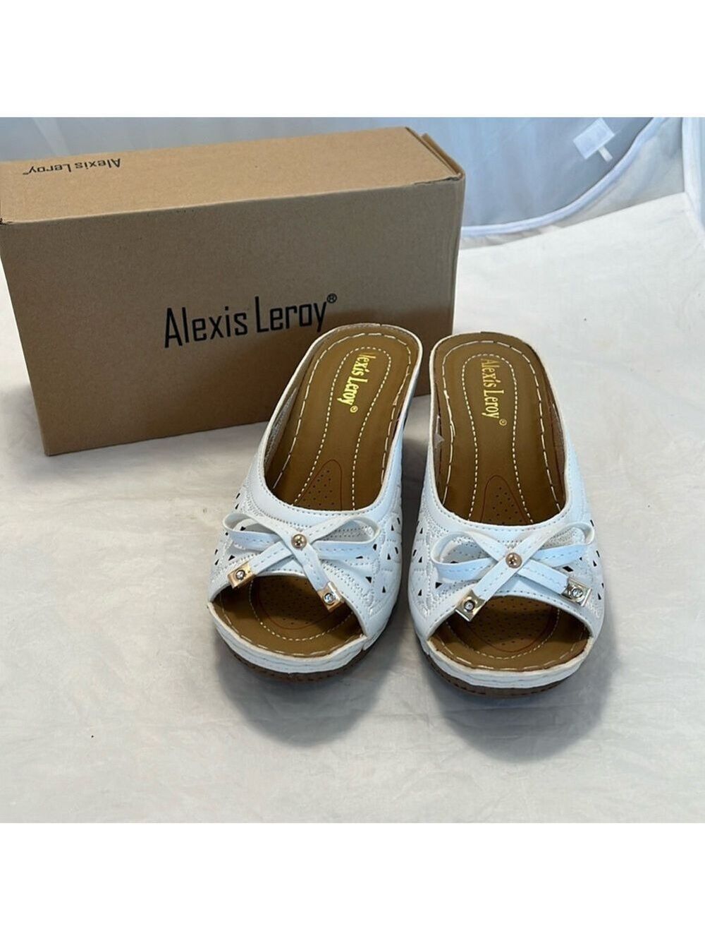 Alexis Leroy Women's Comfort Open Toe Slip on Wedge Sandals